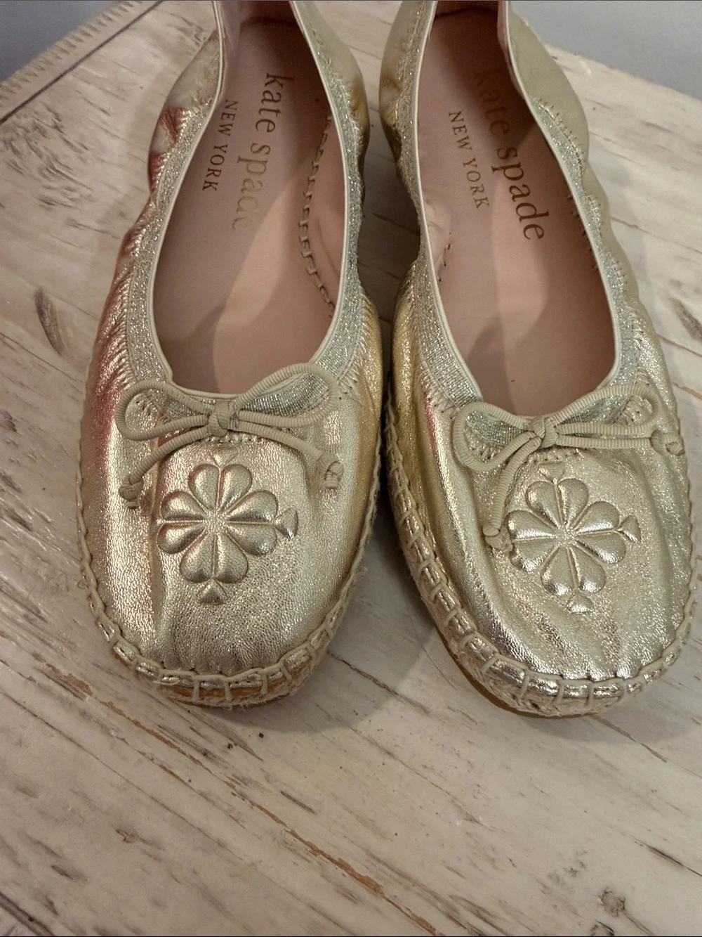 Kate Spade Clubhouse Leather Espadrille Flats in gold